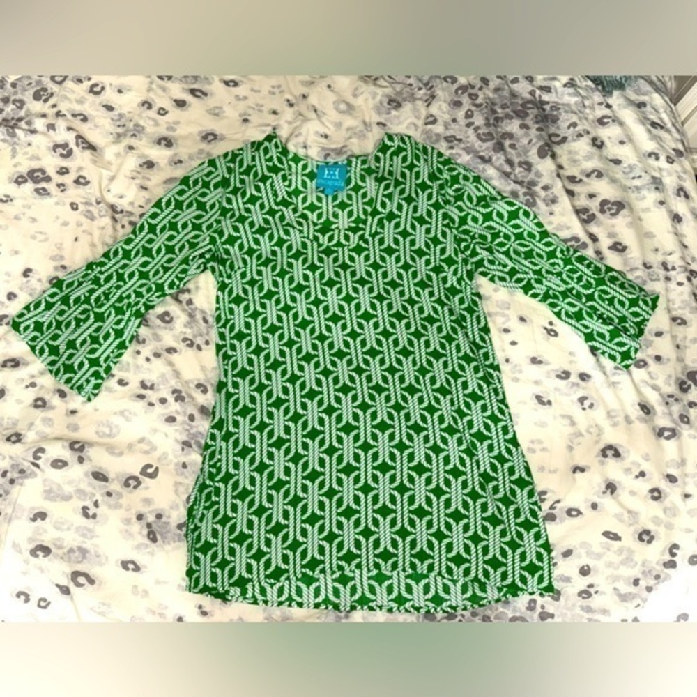 Escapada Green and White Embroidered Tank Tunic